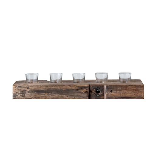 Hello Honey® 23'' Reclaimed Wood Holder with 5 Clear Glass Votives